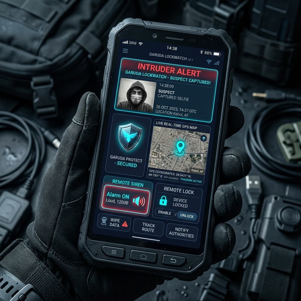 Garuda Lockwatch Mobile Security Dashboard Interface Mockup